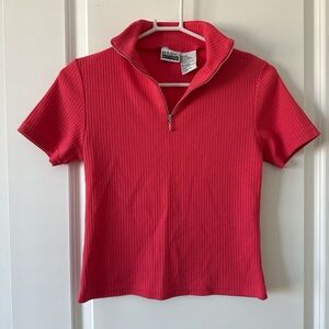 Basic Editions Pink Ribbed Half-Zip Top